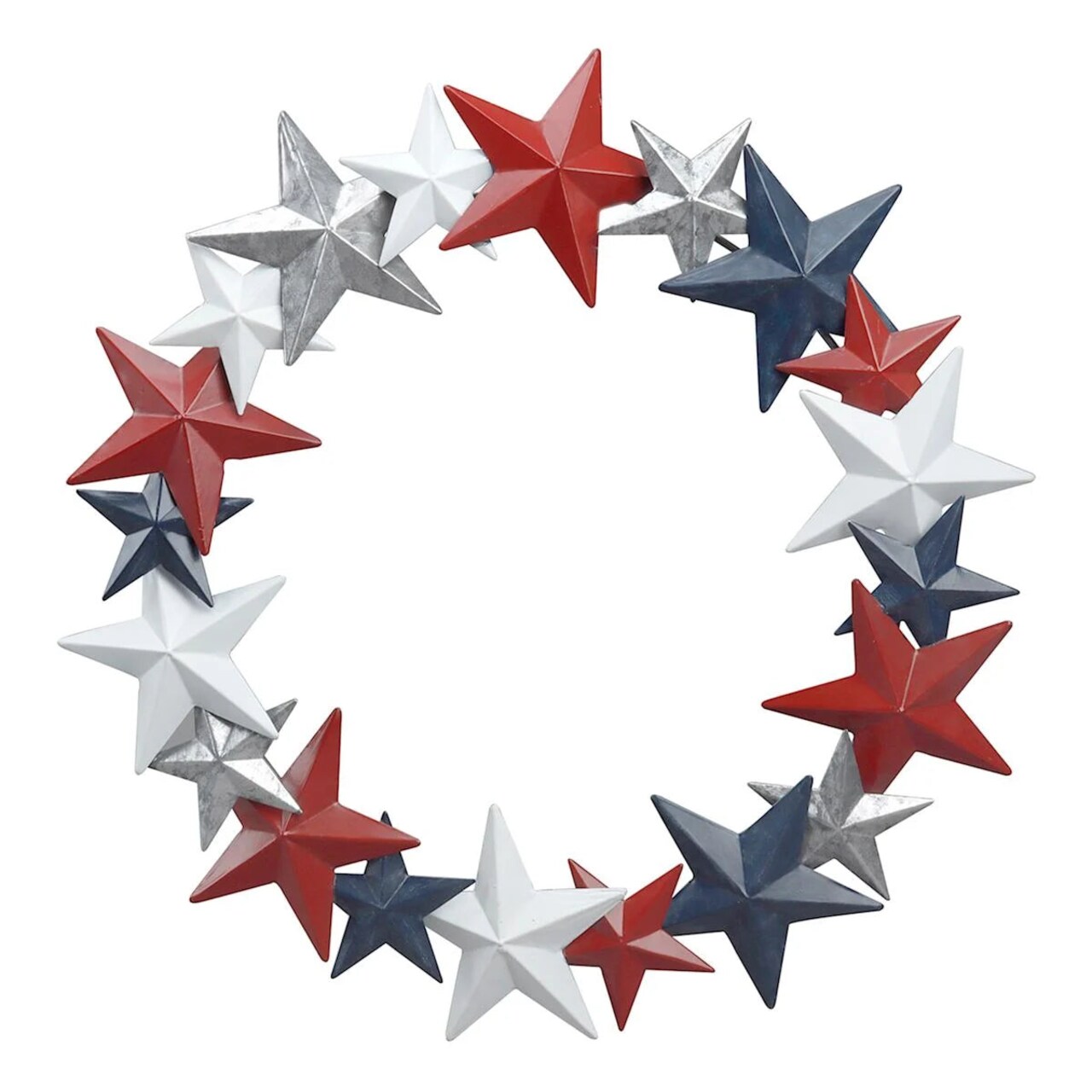 18" Patriotic Metal Star Wreath – Red, White & Blue Wall Decor for 4th of July